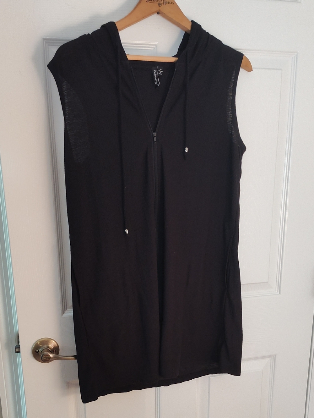 Sleeveless Black Hooded Zip-Front Dress